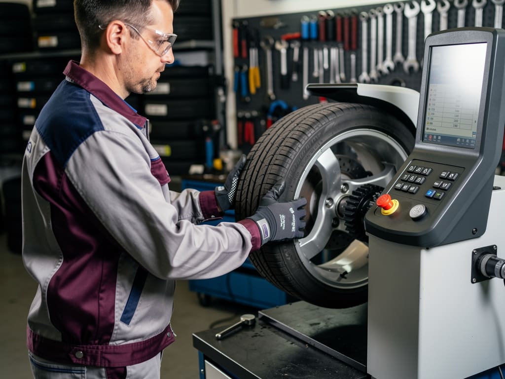 Tecnico al lavoro su una macchina equilibratrice